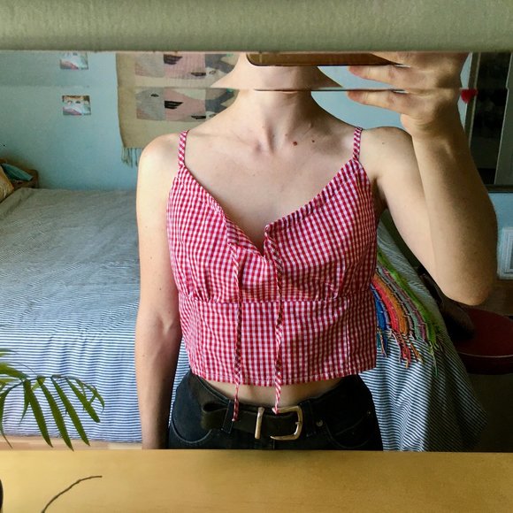 Red Gingham Tie-Front Cami - Picture 2 of 4